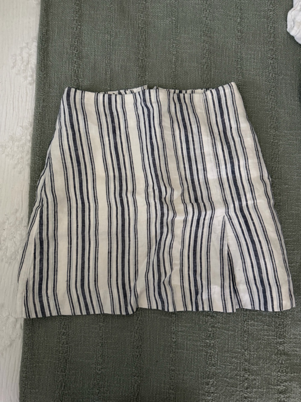 Madewell Navy Striped Linen-Blend Mini Skirt